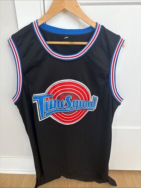 Tune Squad Basketball Jersey - Black with Red & Blue Logo